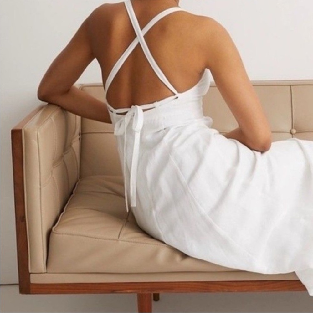 Madewell White Linen Tie Back Maxi Dress EUC